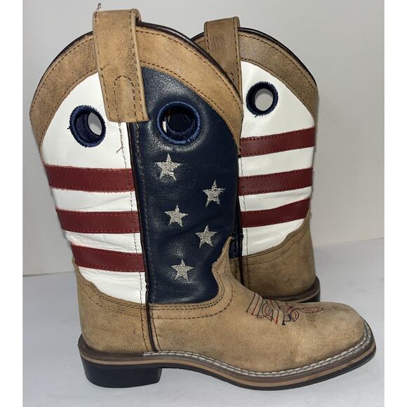 Cody James Boys' Leather USA Flag Western Boots - Broad Square Toe Size 13D - Picture 3 of 8